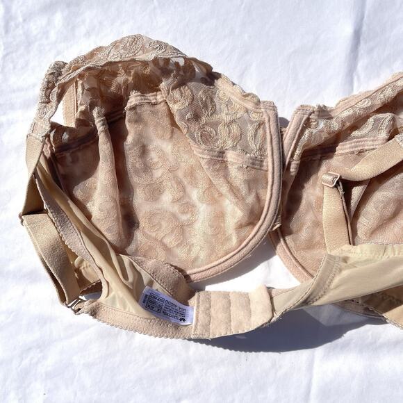 Wacoal Bra Lace Arabesque Embroidered Unlined Underwire 40DDD Beige 85199 - Picture 3 of 3
